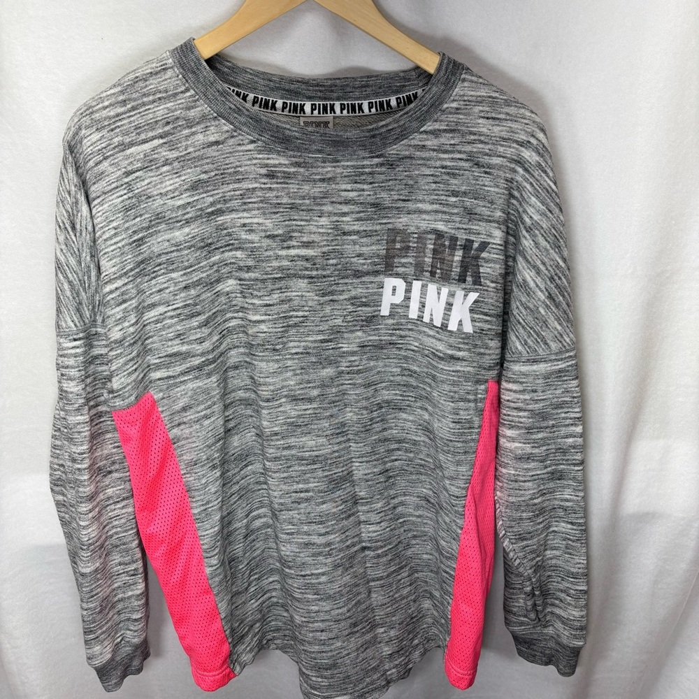 Victoria Secret PINK Women Sweatshirt XS Gray w/Pink Oversized Super Cute‎